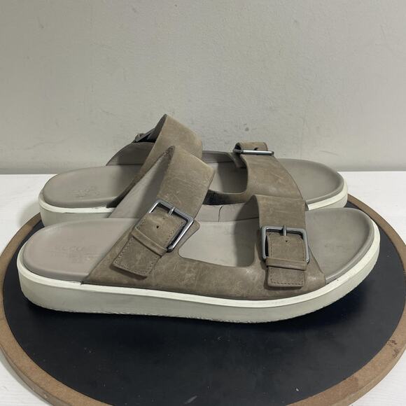 Ecco Sandals Shoes‎ Mens Size 13 US 47 EU Brown Leather Double Buckle Slides - Picture 1 of 11